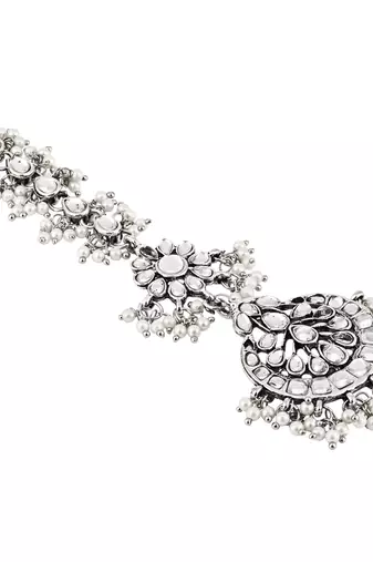 ethnic silver oxidised maang tikka for women and girls 