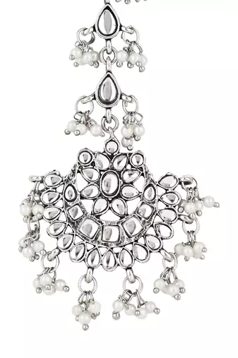 ethnic silver oxidised maang tikka for women and girls 