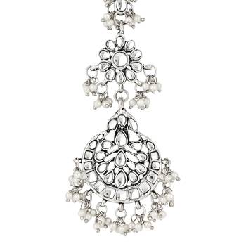 ethnic silver oxidised maang tikka for women and girls  4