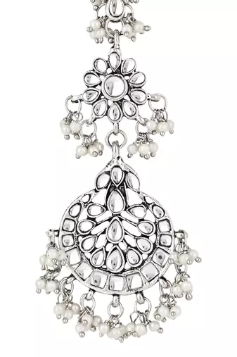 ethnic silver oxidised maang tikka for women and girls 