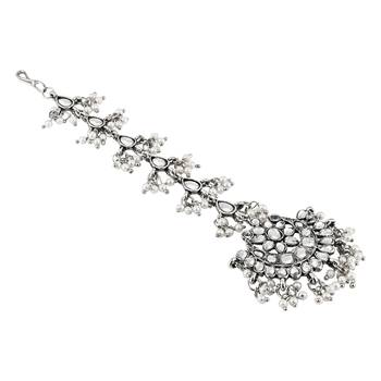ethnic silver oxidised maang tikka for women and girls  4