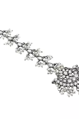 ethnic silver oxidised maang tikka for women and girls 