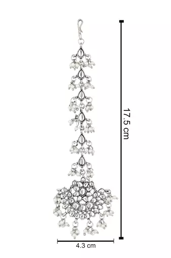 ethnic silver oxidised maang tikka for women and girls 