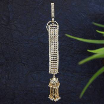 traditional kundan & pearl chabi challa/challa waist key chain for women  1