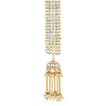 traditional kundan & pearl chabi challa/challa waist key chain for women  3