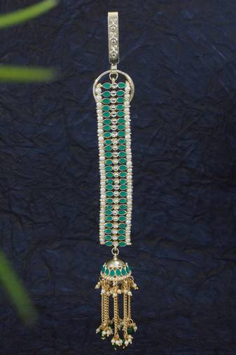 traditional kundan & pearl chabi challa/challa waist key chain for women 