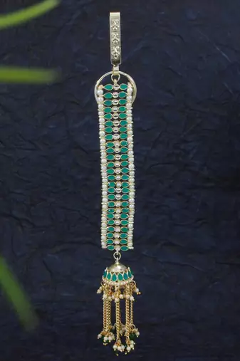 traditional kundan & pearl chabi challa/challa waist key chain for women 