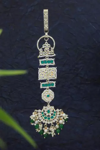 traditional kundan & pearl chabi challa/challa waist key chain for women 