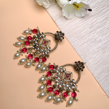 traditional kundan pearl chandbali dangle earrings  1