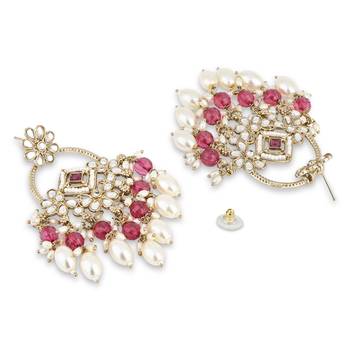 traditional kundan pearl chandbali dangle earrings  3