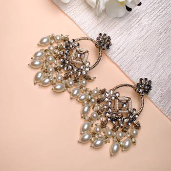 traditional kundan pearl chandbali dangle earrings  1