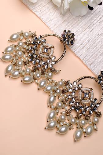 traditional kundan pearl chandbali dangle earrings 