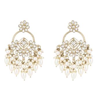 traditional kundan pearl chandbali dangle earrings  2
