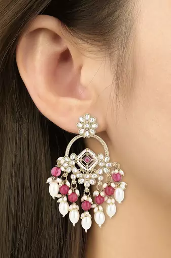 traditional kundan pearl chandbali dangle earrings 