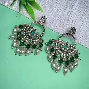 traditional kundan pearl chandbali dangle earrings  1