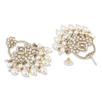 traditional kundan pearl chandbali dangle earrings  4