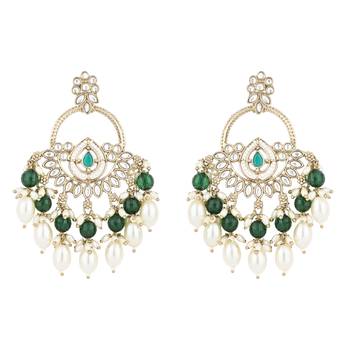 traditional kundan pearl chandbali dangle earrings  2