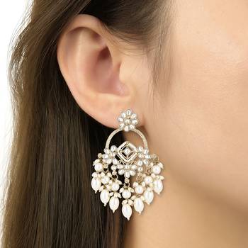 traditional kundan pearl chandbali dangle earrings  5