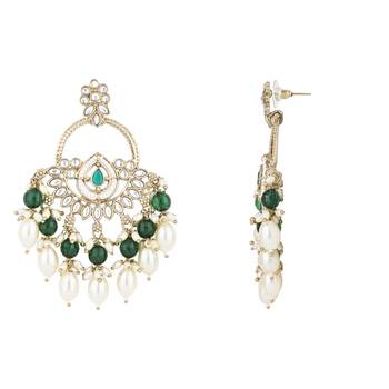 traditional kundan pearl chandbali dangle earrings  3