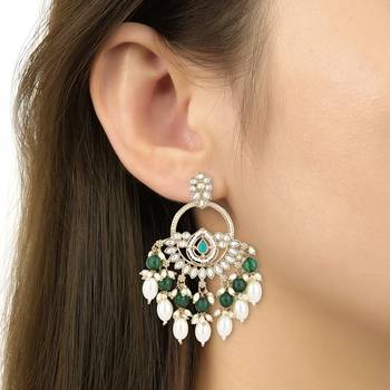 traditional kundan pearl chandbali dangle earrings  5