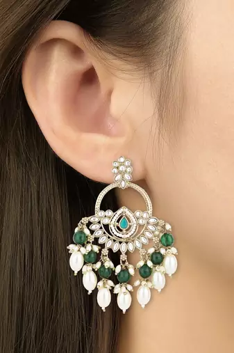 traditional kundan pearl chandbali dangle earrings 