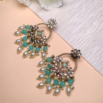 traditional kundan pearl chandbali dangle earrings  1