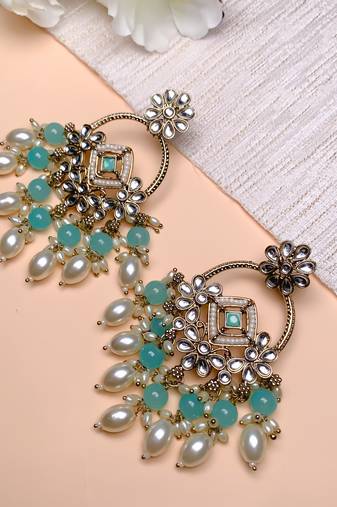 traditional kundan pearl chandbali dangle earrings (e3223) (sky blue)