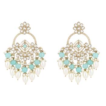 traditional kundan pearl chandbali dangle earrings  2