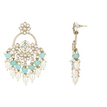 traditional kundan pearl chandbali dangle earrings  3