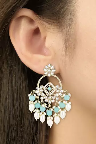 traditional kundan pearl chandbali dangle earrings 