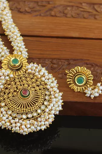 Designer gold plated pearl necklace set