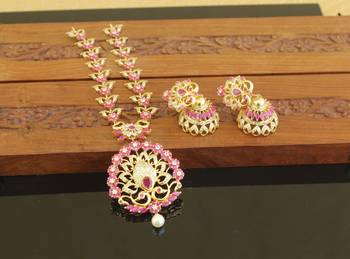 Elegant gold plated ruby peacock necklace set 1
