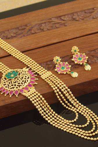 Designer gold plated multy layer necklace set