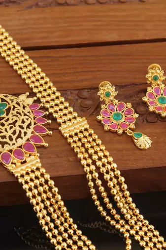 Designer gold plated multy layer necklace set