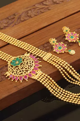 Designer gold plated multy layer necklace set