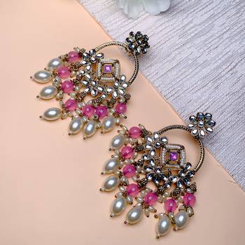 traditional kundan pearl chandbali dangle earrings  1