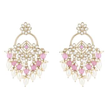 traditional kundan pearl chandbali dangle earrings  2