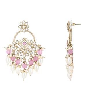 traditional kundan pearl chandbali dangle earrings  3