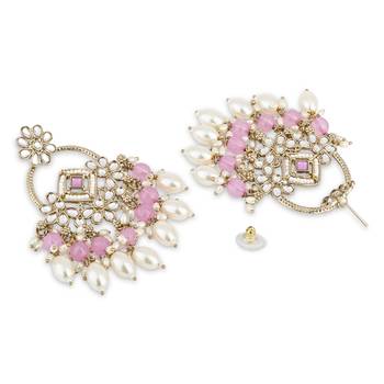 traditional kundan pearl chandbali dangle earrings  4