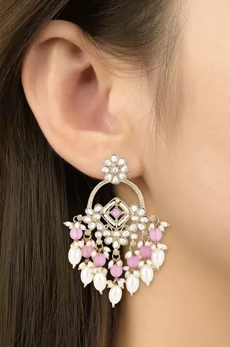 traditional kundan pearl chandbali dangle earrings 