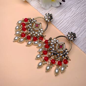 traditional kundan pearl chandbali dangle earrings  1