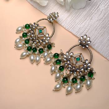 traditional kundan pearl chandbali dangle earrings  1