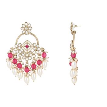 traditional kundan pearl chandbali dangle earrings  3