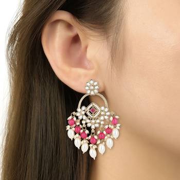 traditional kundan pearl chandbali dangle earrings  5