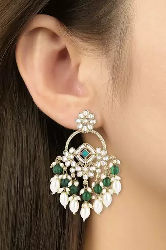 traditional kundan pearl chandbali dangle earrings 