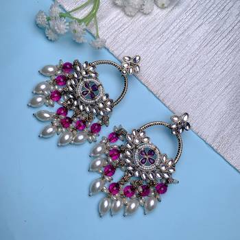 traditional kundan pearl chandbali dangle earrings  1