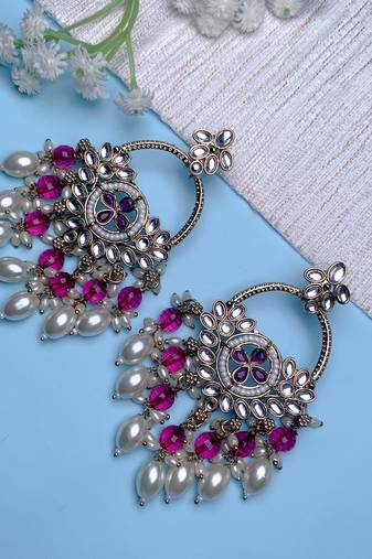 traditional kundan pearl chandbali dangle earrings (e3222wi)