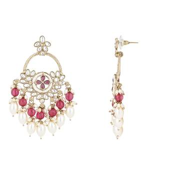traditional kundan pearl chandbali dangle earrings  3