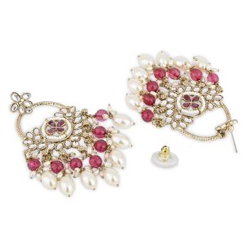 traditional kundan pearl chandbali dangle earrings  4