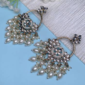 traditional kundan pearl chandbali dangle earrings  1